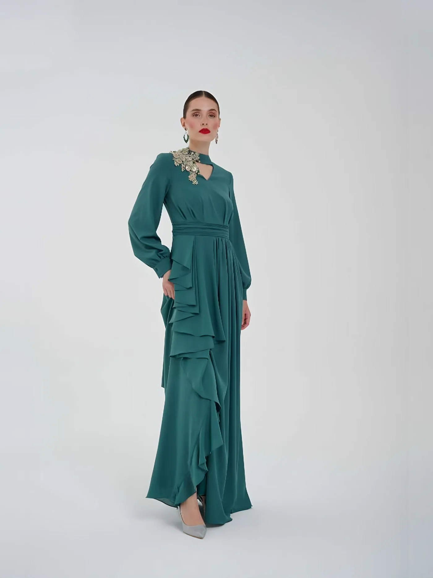 Drape Detaylı Maxi Elbise