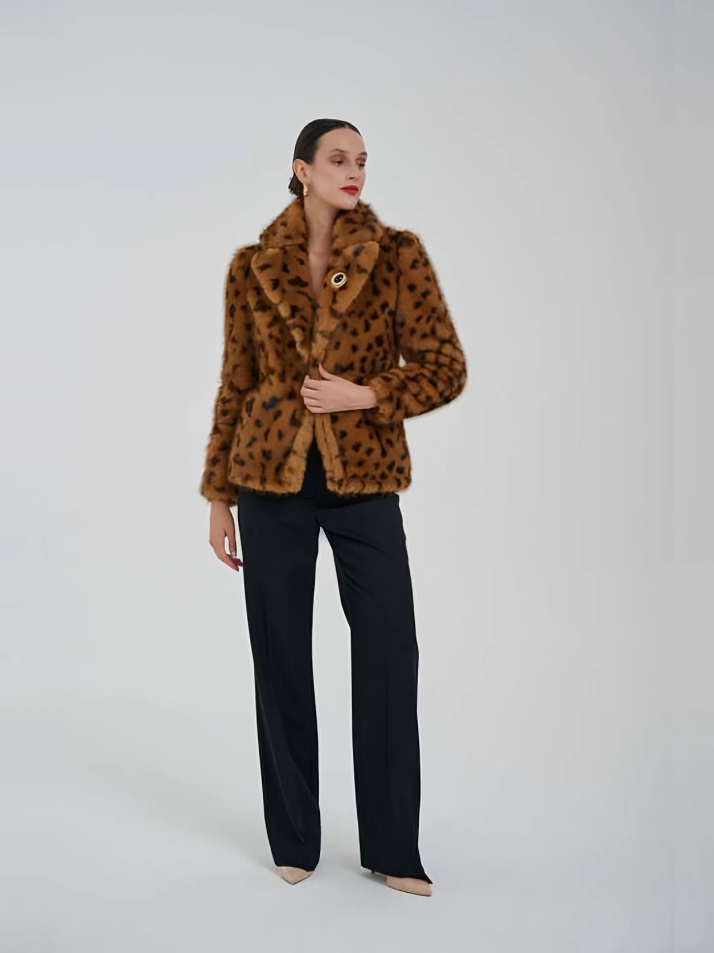 Leopar Desenli Peluş Ceket