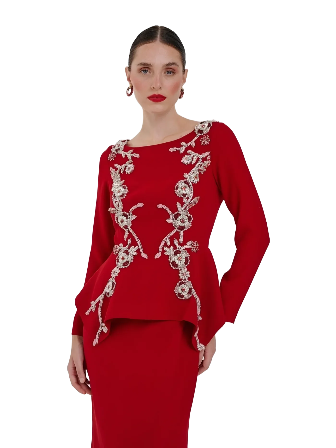 Kristal İşlemeli Peplum Takım — modelin üzerinde · 2/3