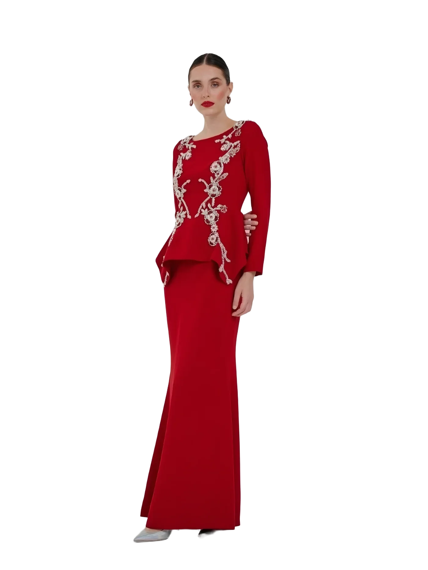 Kristal İşlemeli Peplum Takım — modelin üzerinde · 3/3